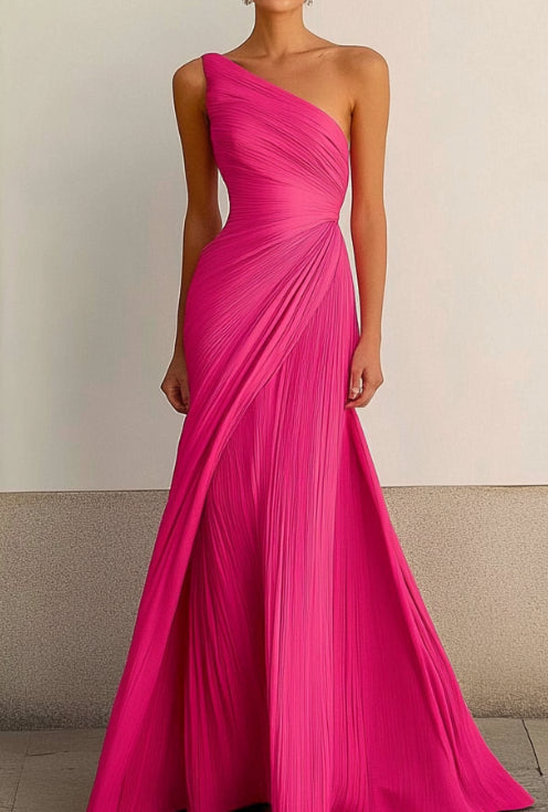 Длинное плиссированное платье на одно плечо, струящееся облегающее платье