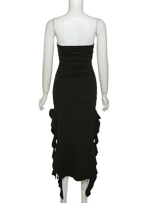 Женское платье-топ с разрезом и оборками