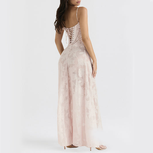 Элегантное платье с цветочным кружевом и подтяжками, летнее модное платье с зауженной спинкой и шнуровкой, длинное платье для вечеринки, вечернего выхода или клуба, женская одежда.