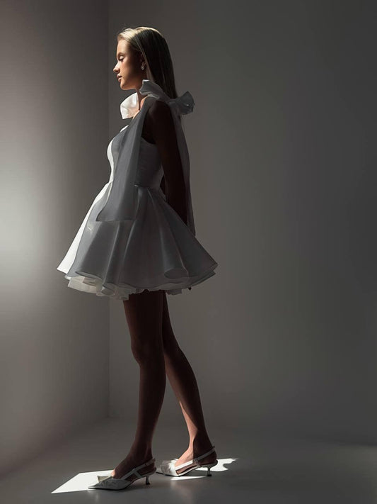 Французское ретро-платье без бретелей с бантом