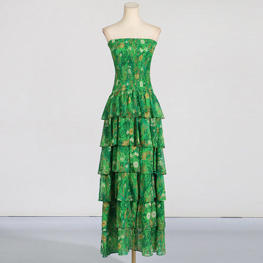 Платье-топ без бретелей с юбкой-воланом из высококачественного французского шифона