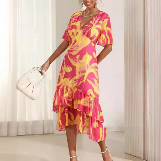 Женское модное платье с оборками и принтом