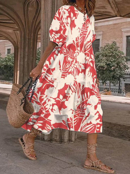 Женское свободное платье с короткими рукавами