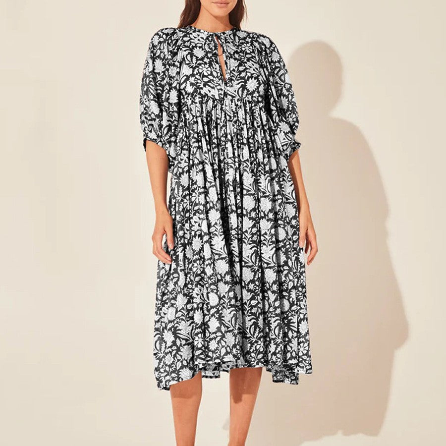 Новое летнее повседневное платье свободного кроя большого размера с цветочным принтом и рукавами средней длины.