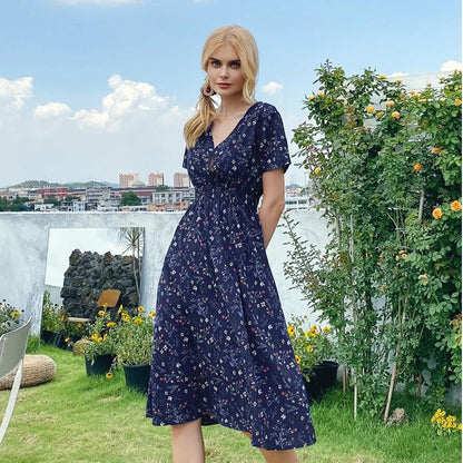 Новое женское повседневное платье с цветочным принтом, белое платье с завышенной талией.