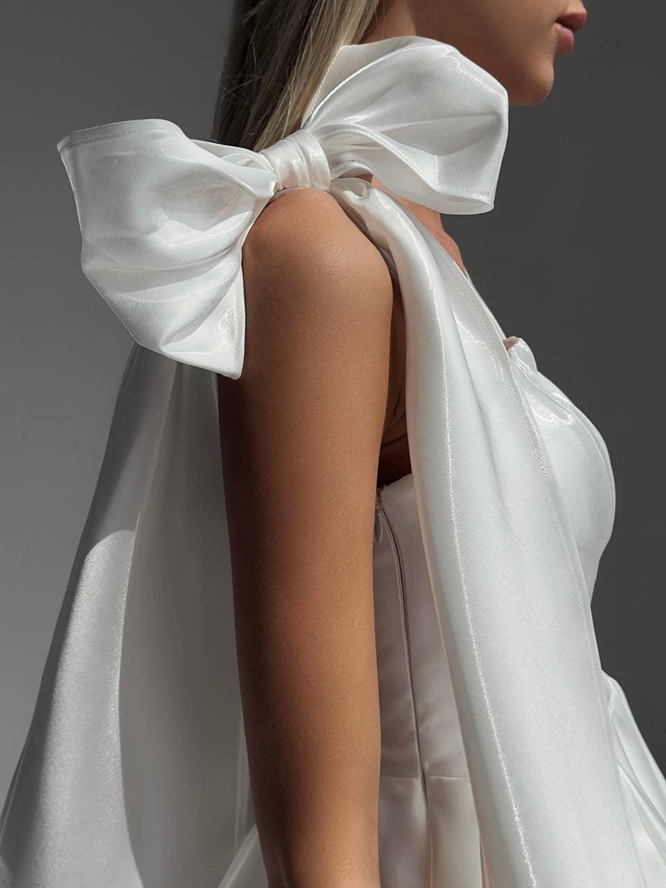 Французское ретро-платье без бретелей с бантом