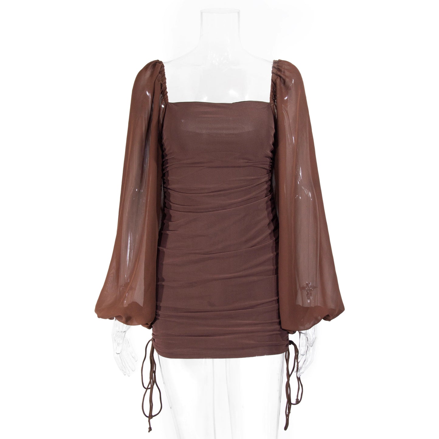 Элегантное облегающее платье с глубоким вырезом, вырезом и узлом, плиссированное.