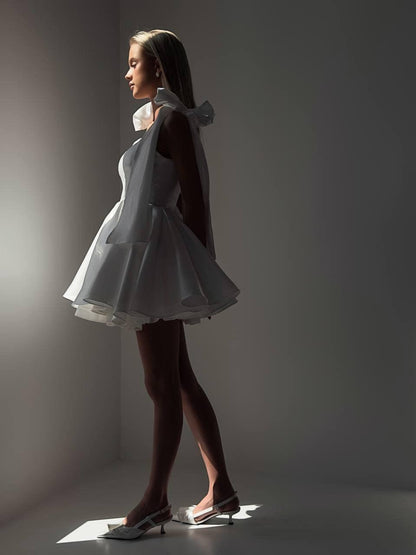 Французское ретро-платье без бретелей с бантом