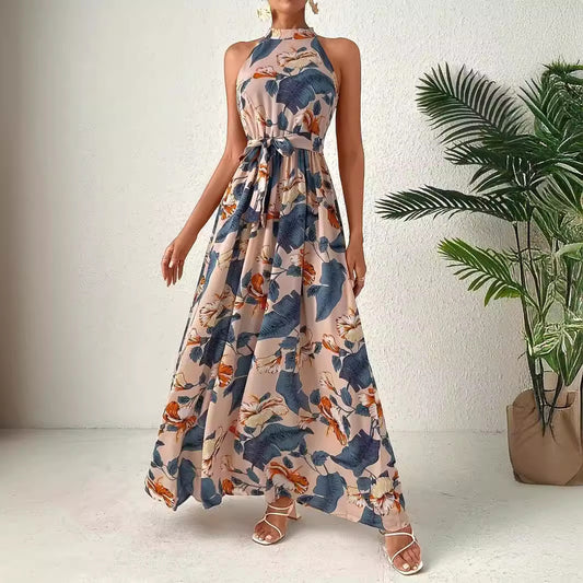 Богемное ретро-платье с бретелями через шею для женщин