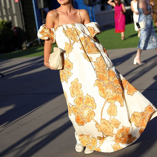 Платье в стиле отпуска с принтом и подтяжками