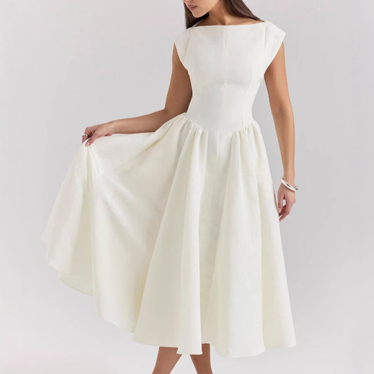 Платье-майка без спинки, с круглым вырезом и без рукавов, женское миди-платье