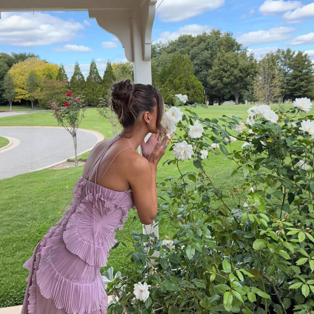 Платье с оборками, складками и асимметричным подолом