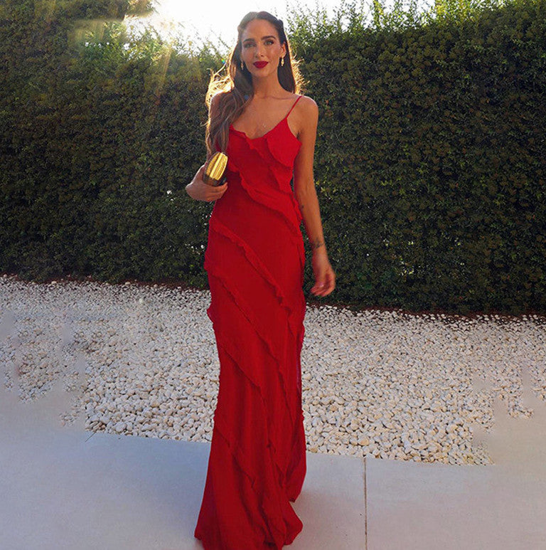 Длинное шифоновое платье на подтяжках