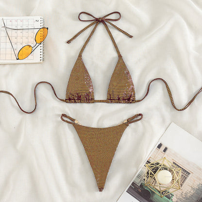 Женский однотонный бикини с Т-образным вырезом на спине