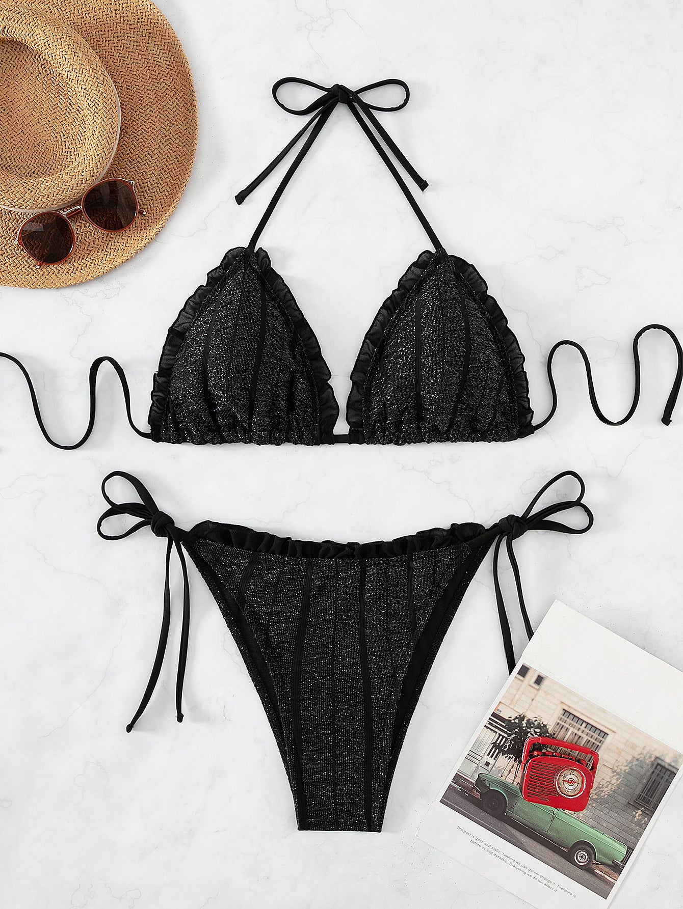 Женский элегантный бикини однотонного цвета с кромкой из хлопка.