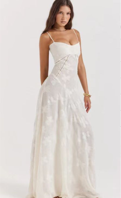 Модное длинное платье на бретелях с кружевом, летнее, без бретелей, с воротником-стойкой, элегантное вечернее платье для женщин.