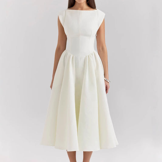 Платье-майка без спинки, с круглым вырезом и без рукавов, женское миди-платье